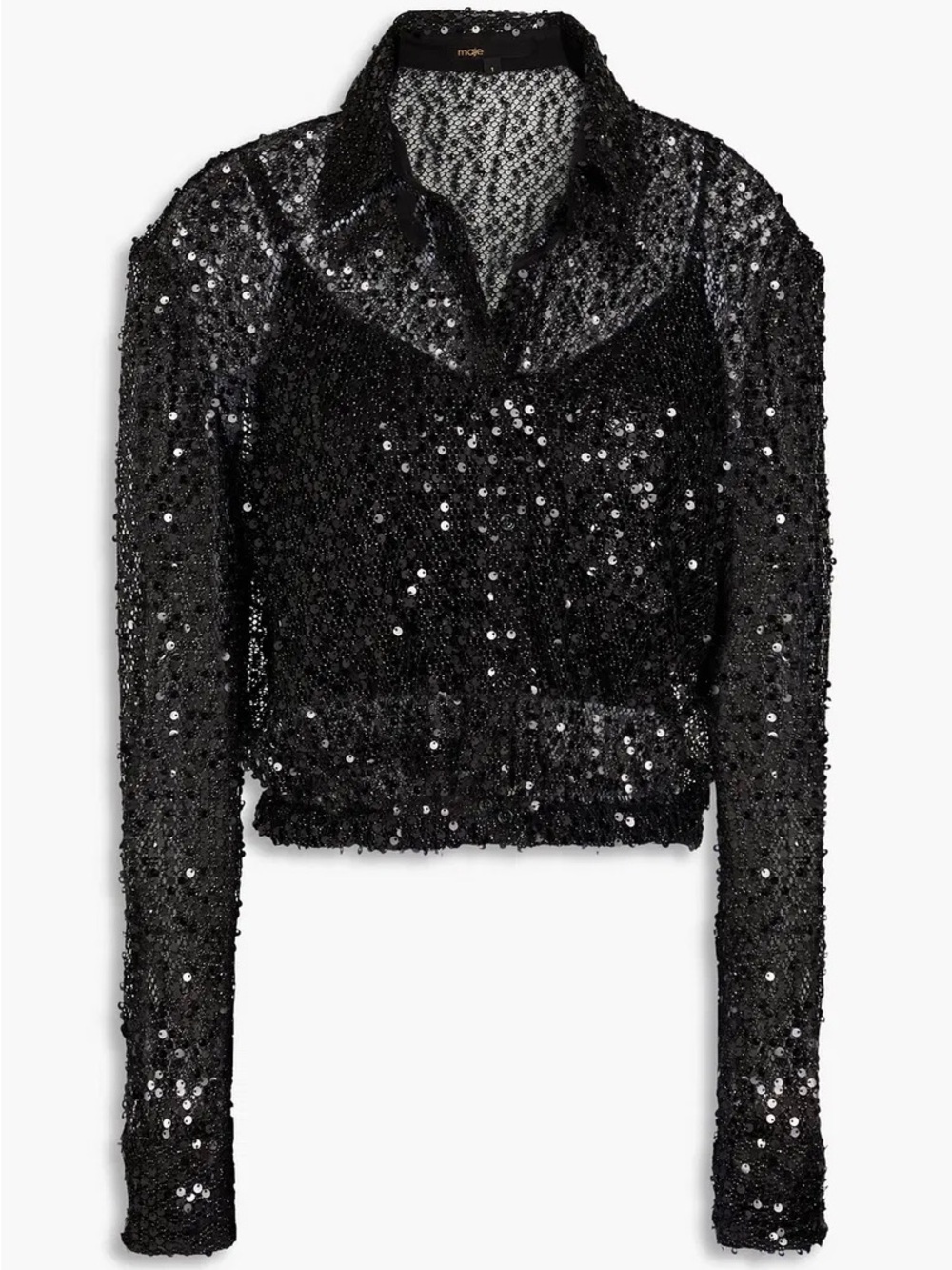 NWT MAJE Black Sequin Collared Crop Top